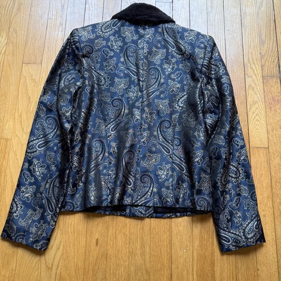 Y2K Scott McClintock Size 8 Black & Gold Paisley Faux Fur Collar Blazer Jacket - Picture 15 of 15